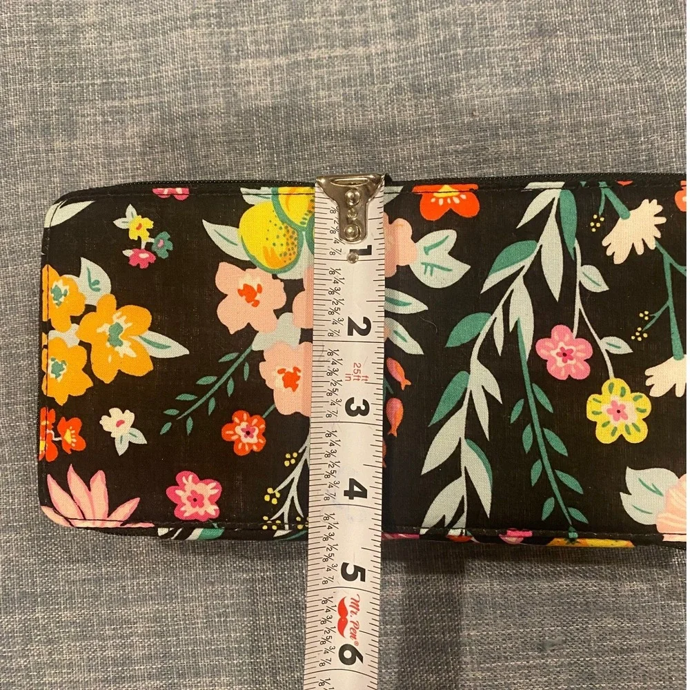 Vera Bradley Floral Citrus Black Zip Around Tech Pencil Case Organizer Pouch